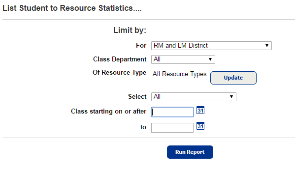 Student to Resource Statistics report.